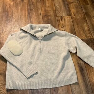 Acne Studios Sweater Size XS Sadea Wool 3/4 Zip Elbow Patch Natural Ribbed Collr